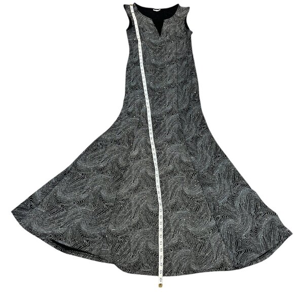 OLIVIA MATTHEWS Long Gown Size Medium Glittery Fabric Bodycon Plunge Flare Hem - Picture 10 of 13